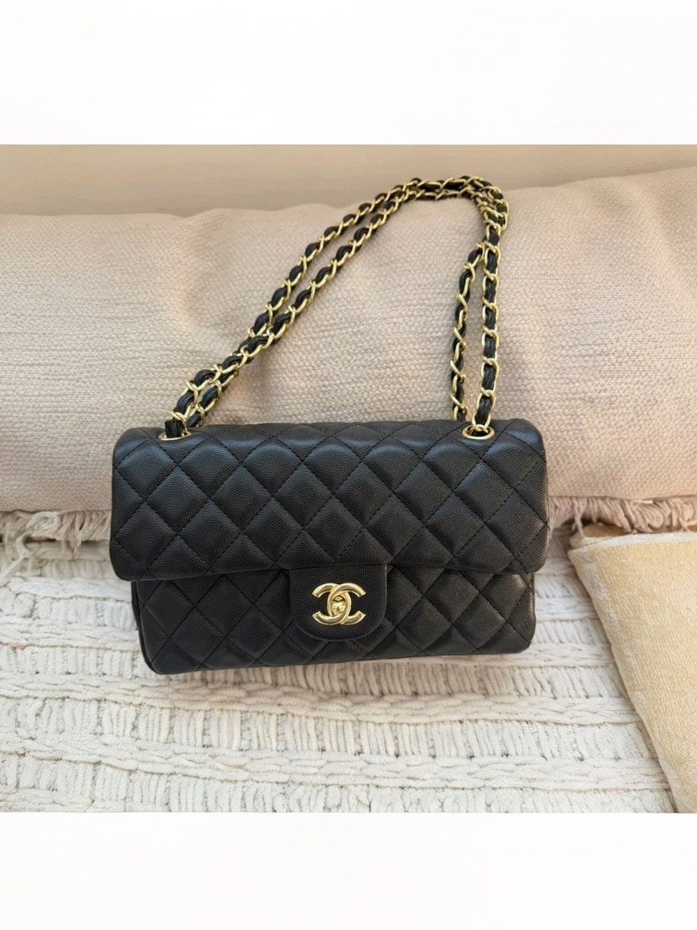 Black Quilted Shoulder Bag with Gold Hardware Luxury Designer Style